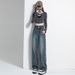Retro Straight-leg Jeans For Women, New Versatile High-waisted Slim-fit College Style Petite Drapey Wide-leg_mkmklike.com