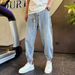 Men's Trendy Harem Jeans Loose Fit Tapered Knee Cropped Casual Pants American High Street Style Versatile Cool Washed_mkmklike.com