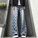 Men's Slim Fit Straight Leg Jeans American Vibe Thorn Jacquard Embroidery High Street Washed Retro Flare Pants_mkmklike.com