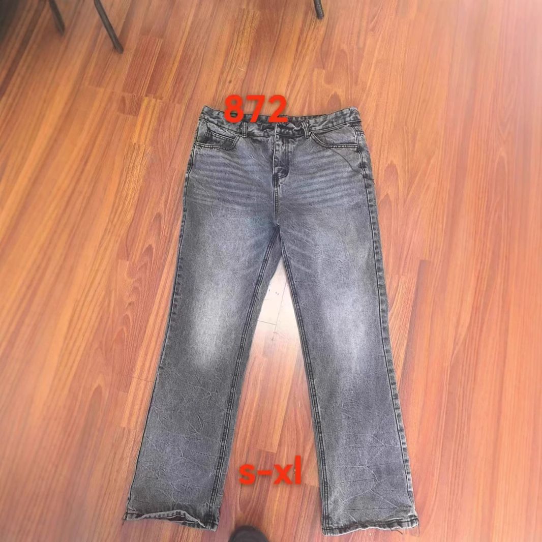 Men's Grey Wolf Distressed Flared Jeans Cleanfit Straight Leg Slim Fit Casual Pants_mkmklike.com