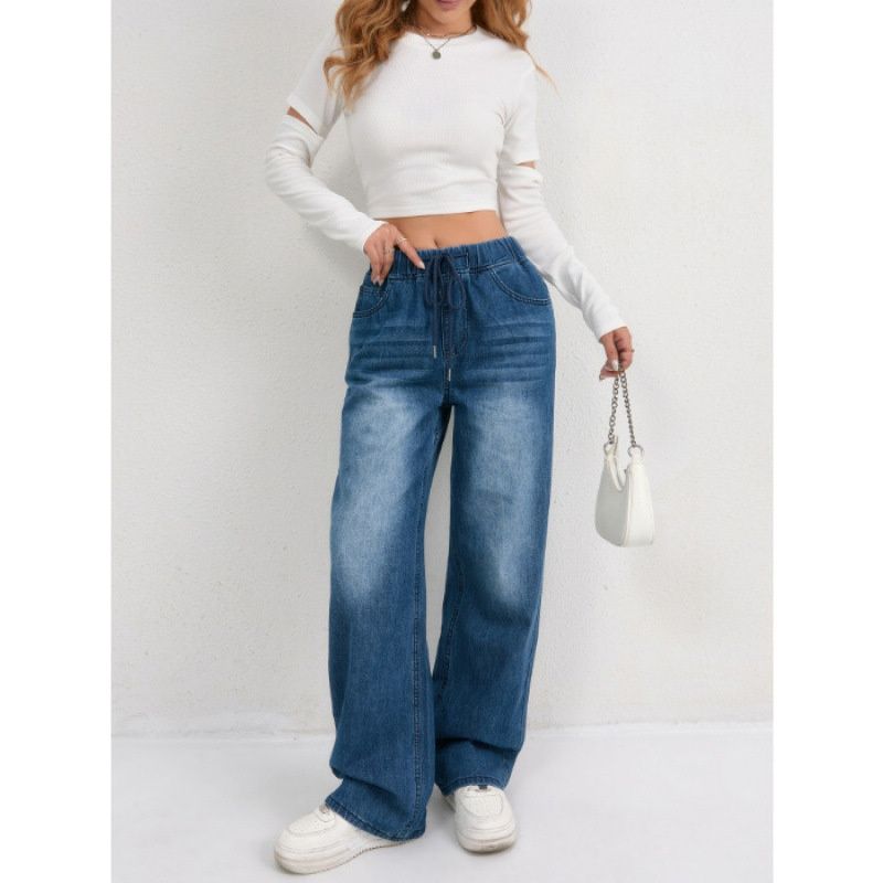 European And American Sizes - Cross-border Bestseller Trendy Elastic Wide-leg Women's Jeans_mkmklike.com