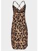 Women's leopard print V-neck high waist slit ladies dress hot sale women's clothing_mkmklike.com