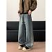 Wide Striped Jeans For Men And Women, New American Washed Distressed Loose Straight Leg Casual Long Pants_mkmklike.com