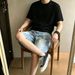 Men's Vintage Washed Distressed Denim Shorts Casual Loose Fit Five-Point Shorts Classic Five-Point Length_mkmklike.com