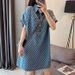 Fat Mm Denim Blue Plaid Dress Plus Size Women's Summer New Style Loose And Slimming Comfortable Casual Short Skirt_mkmklike.com