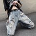 Loom High Trendy Brand European And American Street Hip Hop Ins Washed Ripped Jeans Men's Niche Design Beggar Pants_mkmklike.com