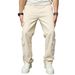Men's Utility Cargo Pants – Beige Washed Cotton Workwear With Multi-Pocket Design (30-40, Mid-Rise Straight Fit, Street Style Inspired)_mkmklike.com