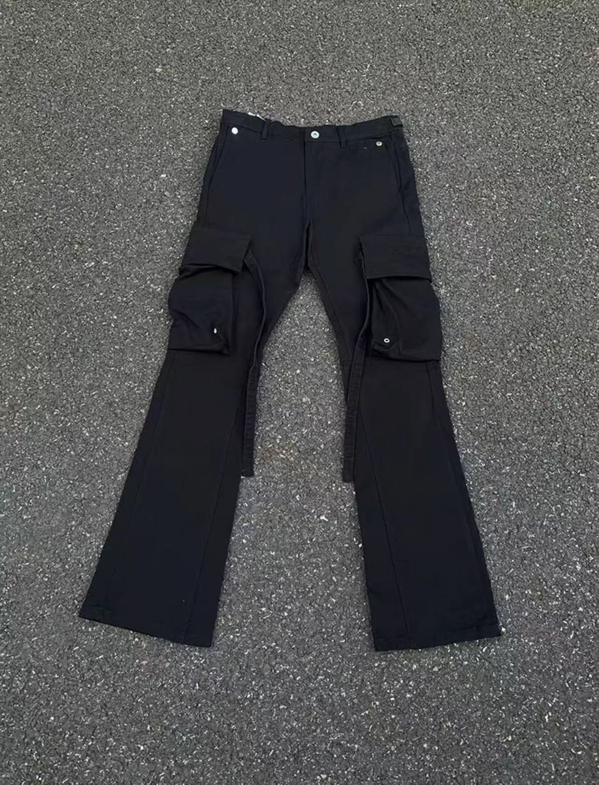 Lace-Up Flared Pants - Retro High-Waisted Bootcut Trousers With Adjustable Drawstring Waist, Unisex Distressed Denim For Streetwear & Y2K Fashion"_mkmklike.com