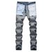 Men's Light Wash Distressed Straight Leg Jeans Vintage-Inspired Ripped Denim Pants for Casual And Streetwear_mkmklike.com