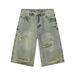 Men's Clothing | New High Street Trend Light Color Distressed Irregular Ripped Wide Leg Denim Cropped Trousers_mkmklike.com