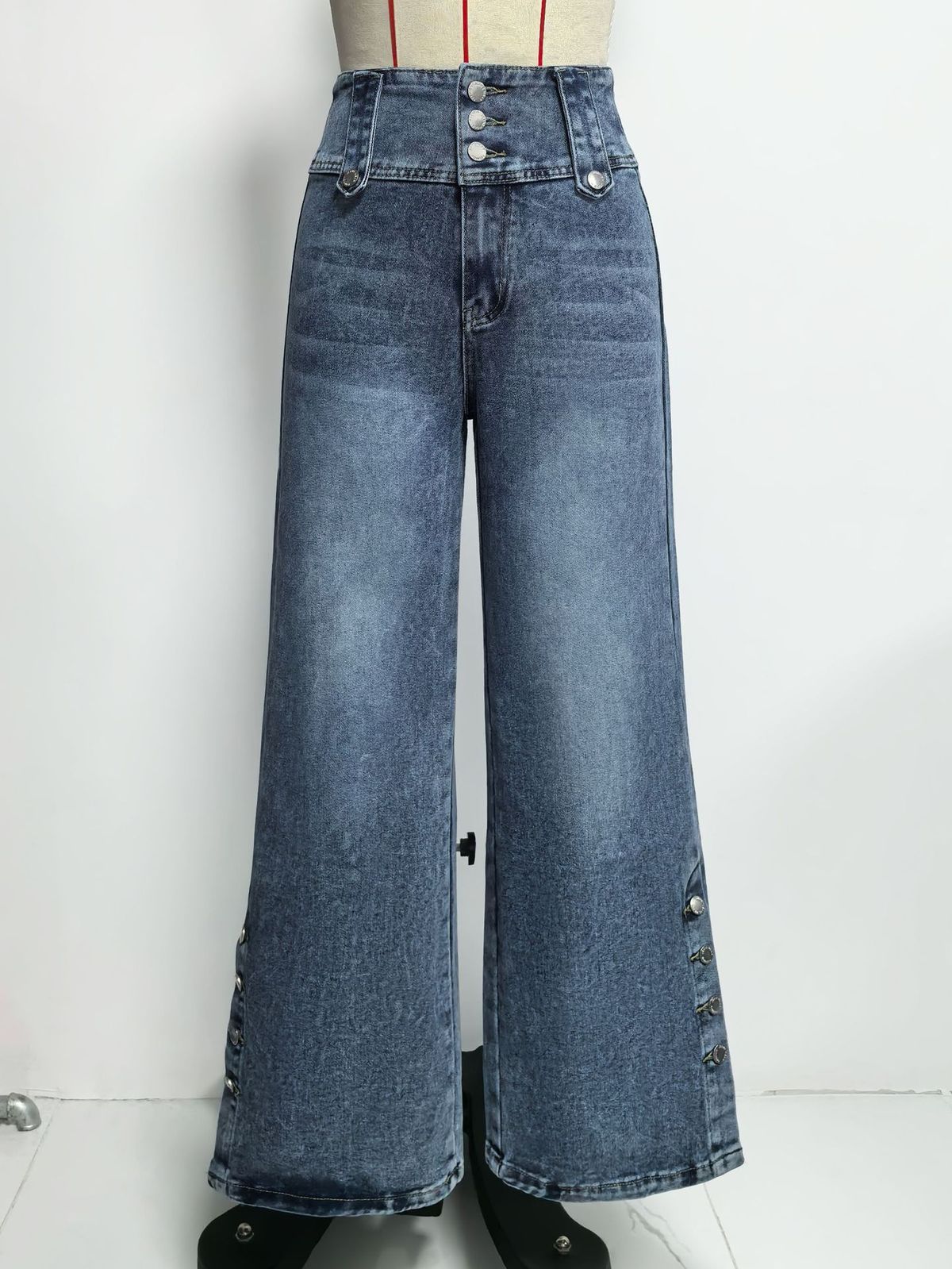 K New Leg Slit Denim Pants High Waisted Retro Button Denim Wide Leg Pants For Women_mkmklike.com