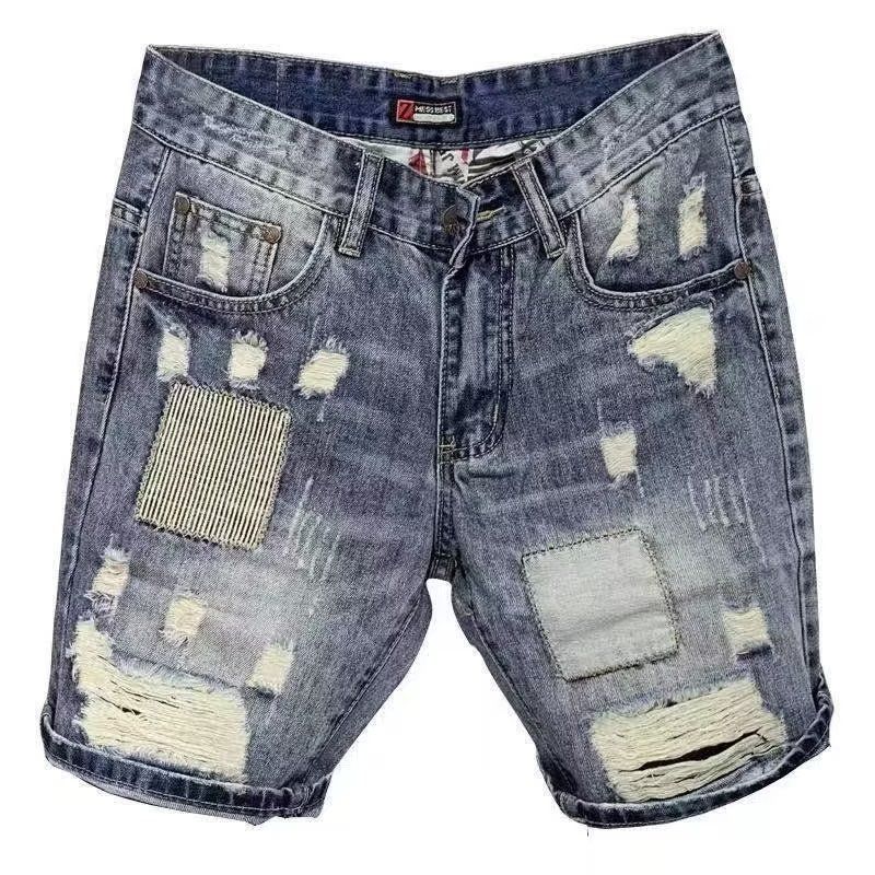 Men's Ripped Denim Shorts Loose Fit Trendy And Cool Five Point Style Thin Mid Length Summer Shorts Chic And Trendy New Arrival_mkmklike.com