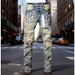 Unisex Y2K Stacked Flared Jeans, Vintage Mud Fade, White Splatter & One Ripped Knee, Breathable For Summer_mkmklike.com
