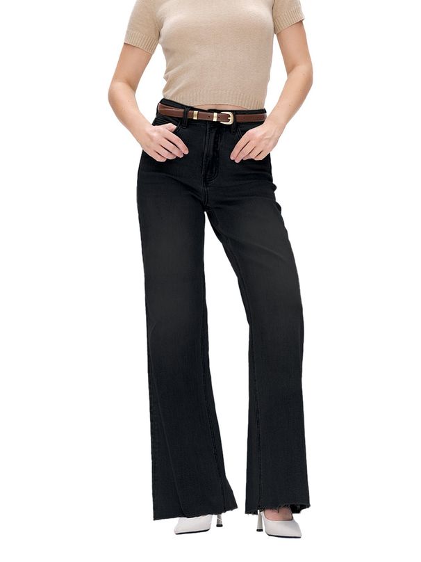 High Waisted BBL Hip Lifting Jeans For Women Slightly Flared Wide Leg Trousers Frayed Hem_mkmklike.com