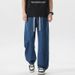 Men's Clothing Solid Color Straight Leg Jeans Trendy Loose Drawstring Pants For Teenagers Autumn Winter Collection_mkmklike.com