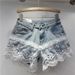 European Station New Denim Shorts Women's High Waist Embroidery Lace Stitching Loose Versatile Wide Leg A Line Hot Pants_mkmklike.com