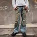 Men's Clothing M Dirty Pants Mud Dyed Old Washed Blue Jeans Casual Flared Trousers For Men And Women_mkmklike.com