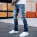 Men's High Quality Ripped Jeans Straight Leg Midweight Polyester Water Themed Style Open Hem 4 Colors Available_mkmklike.com