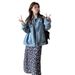 Gentle American Retro Blue Washed Denim Jacket For Women, New Spring Fashion, Floral Suspender Dress Two-piece Set_mkmklike.com