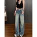LiLi Apparel Starry Galaxy Rhinetone Wide-Leg Jean For Women 2026 Autumn High-Waited Looe High-End Floor-Length_mkmklike.com