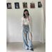 "Women's Relaxed Fit Distressed Straight Leg Jeans – High Waist Wide Leg Pants With Ripped Details For Casual & Streetwear"_mkmklike.com