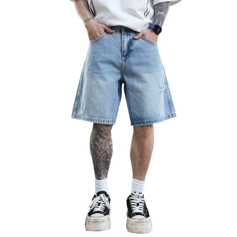 Men's Clothing Washed Loose Jeans Shorts Summer Straight All Match Casual Men's Shorts_mkmklike.com