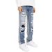 High Street Trendy Brand, Personalized Hip-Hop, Distressed, Washed, Cut Hole Jeans, Patched Straight Leg Casual Pants_mkmklike.com