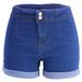 Women's Clothing Temperament Commuter Ordinary Blue Cotton High Waist Washed Denim Straight Shorts_mkmklike.com