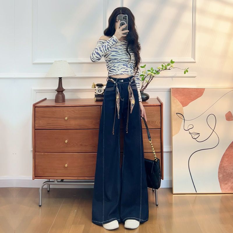 Wide-Leg Jeans For Women, Spring And Autumn 2026 New Loose Fashion Stretch Super Popular Lazy Denim Blue Straight Pants_mkmklike.com