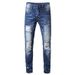 Suitable For All Seasons Ripped For Men 2019 New Summer Light Blue Plus Size Washed Straight Men's Jeans Trendy_mkmklike.com
