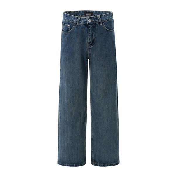 Men's Jeans High Street Trendy Design Pocket Loose Cargo Washed Vintage Wide Leg Straight Long Pants_mkmklike.com