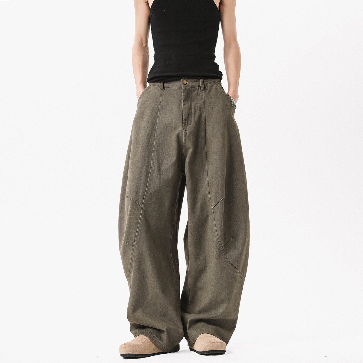 Men's Clothing High Street, Edgy, Trendy Deconstructed Curved Workwear Jeans, New Spring/autumn Style, American Loose Wide Leg Casual Trousers._mkmklike.com