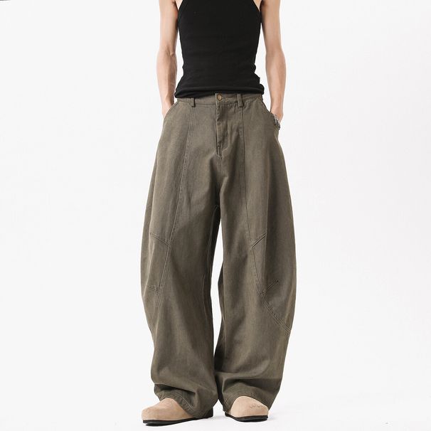 Men's Clothing High Street, Edgy, Trendy Deconstructed Curved Workwear Jeans, New Spring/autumn Style, American Loose Wide Leg Casual Trousers._mkmklike.com