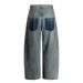 Scimitar Silhouette Denim Ripped Washed Long Men's American High Street Personality Design Pocket Loose Wide-Leg Pants_mkmklike.com