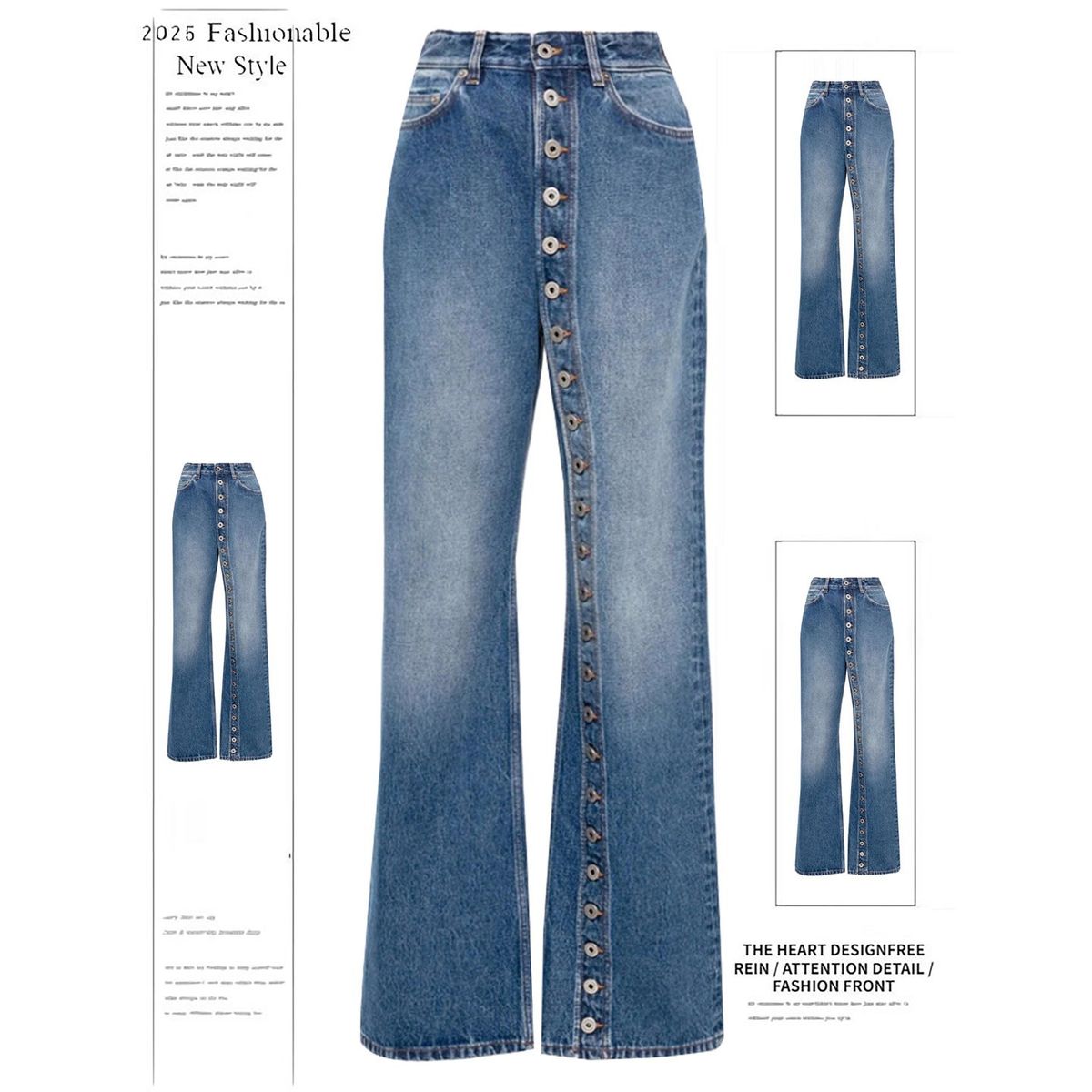 Women's Retro Washed High Street Denim Jeans Single-Breasted Straight Leg Wide Leg Pants Casual Fashion Office Lady Style_mkmklike.com