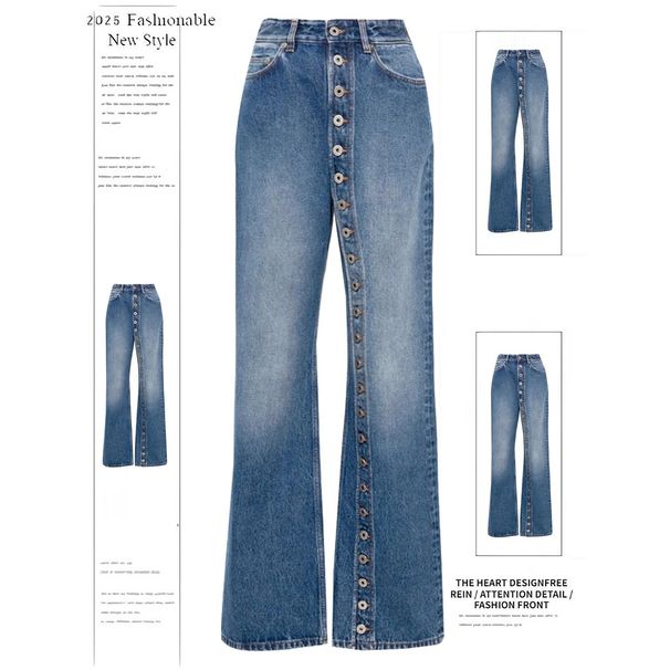 Women's Retro Washed High Street Denim Jeans Single-Breasted Straight Leg Wide Leg Pants Casual Fashion Office Lady Style_mkmklike.com