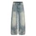 Unisex High Street Wide-Leg Bootcut Denim Pants Distressed Starlight Embroidered Jeans 92.8% Cotton Blue S-XL_mkmklike.com