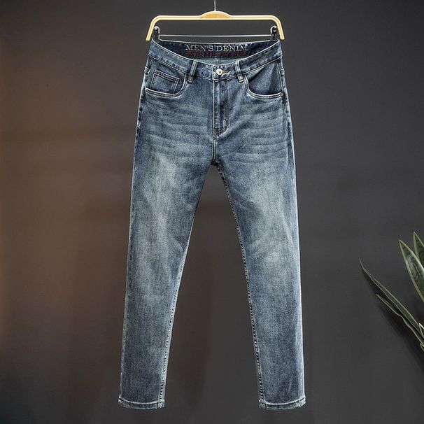 New In-Stock High-End Simple European Washed Craft Slim Fit Men's Straight-Leg Jeans Street Fashion Versatile Long Pants_mkmklike.com