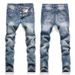 Cross-border Men's Clothing European And American Men's Button-ripped Jeans Slim-fitting Trousers Retro Light Blue Men's Straight Pants Nostalgic_mkmklike.com