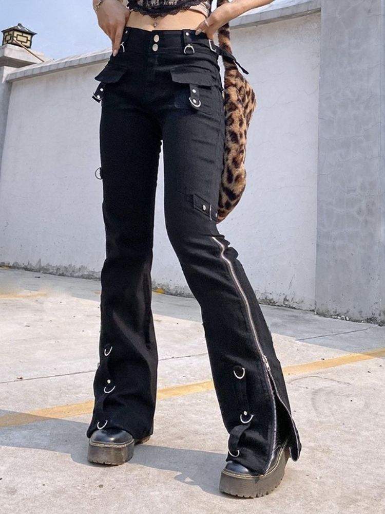 K European And American Trendy And Cool Girl, Low Waist Zipper Straight Leg Slimming Jeans, New Long Pants_mkmklike.com
