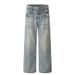 Double Waistband Jeans Men's High Street Trendy Design Sense Personality Patchwork Washed Vintage Distressed Casual_mkmklike.com
