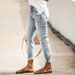 Women's Elastic Washable Jeans Perforated Straight Tube Street Style Denim Pants_mkmklike.com