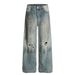 Post-apocalyptic Dirty Ripped Jeans Men's Loose Niche Spray Painted Distressed Washed Casual Straight Pants High Street_mkmklike.com