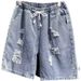 Men's Thin Ripped Denim Shorts Summer New Style Loose Straight Leg Casual Five Point Cotton Mid Waist Black Blue_mkmklike.com