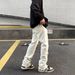 American Vintage Frayed Distressed Jeans For Men, Trendy High Street Brand Vibe, Straight Leg With Slight Flare, White Trousers._mkmklike.com