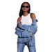 Women's Distressed Denim Jacket - Oversized Washed Cotton Coat With Street Style Fashion Trends Hot-selling_mkmklike.com