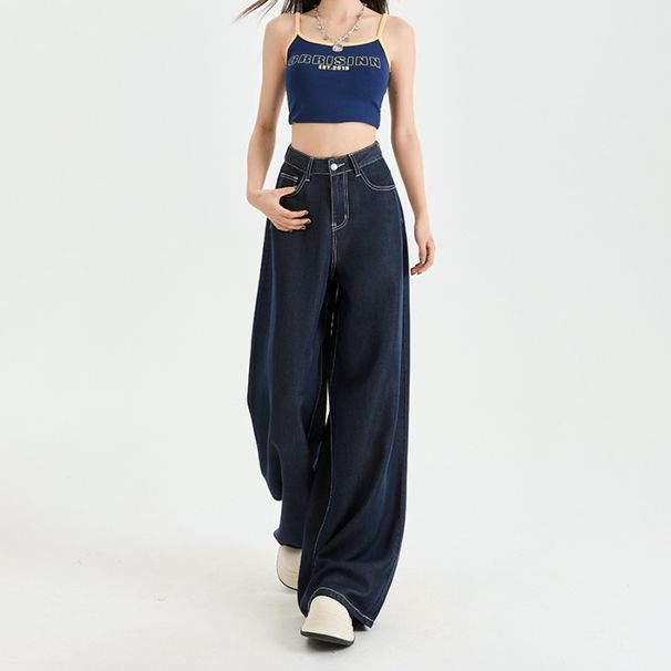 Breathable Lyocell Denim Wide Leg Pants - High Waisted Linen Feel Trousers For Women, Comfortable Loose Fit Summer Pants With Pockets_mkmklike.com
