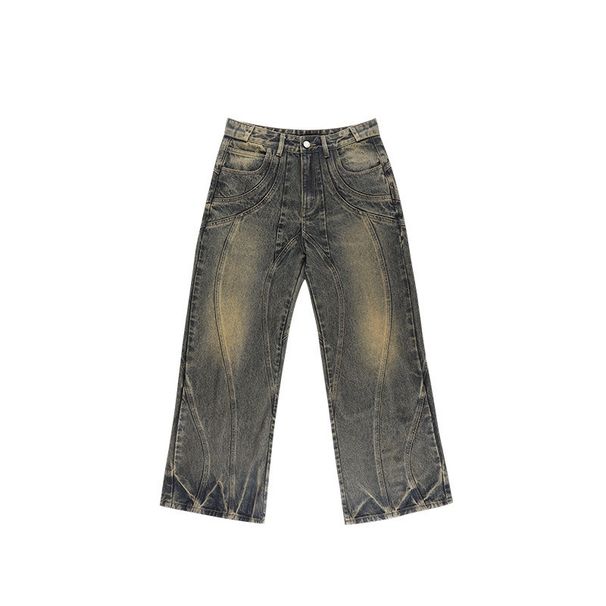 Men's Vintage Mud-Dyed Flared Jeans - High Street Loose Fit Retro Denim Pants For Casual Wear_mkmklike.com