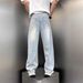 Men's Clothing Men's Distressed Mid-Seam Jeans – American High Street Wide-Leg Denim Pants, Vintage Washed & Hand-Painted (Blue, S-3XL)_mkmklike.com