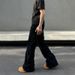 Women's Bootcut Black Flared Jeans - High Waist Straight Leg Denim Pants For Casual Wear, Stretchy Comfort Fit, Classic Vintage Style_mkmklike.com